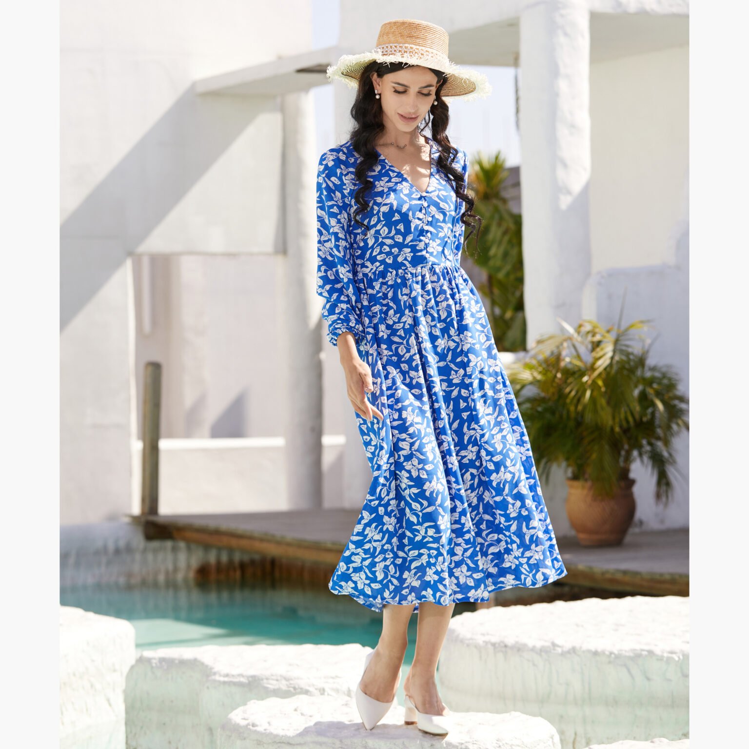 blue dress with flower